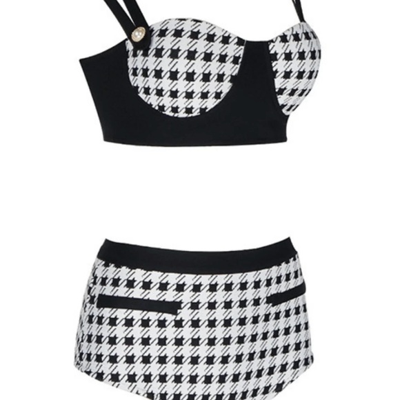 CHIC THE BRAND.Black and White Gingham Bikini with High-Waisted Bottoms - Picture 13 of 16